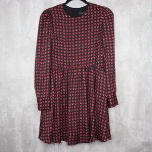 Zara Baby Doll Dress Womens‎ Size Small Black Red Heart Long Sleeve Valentines